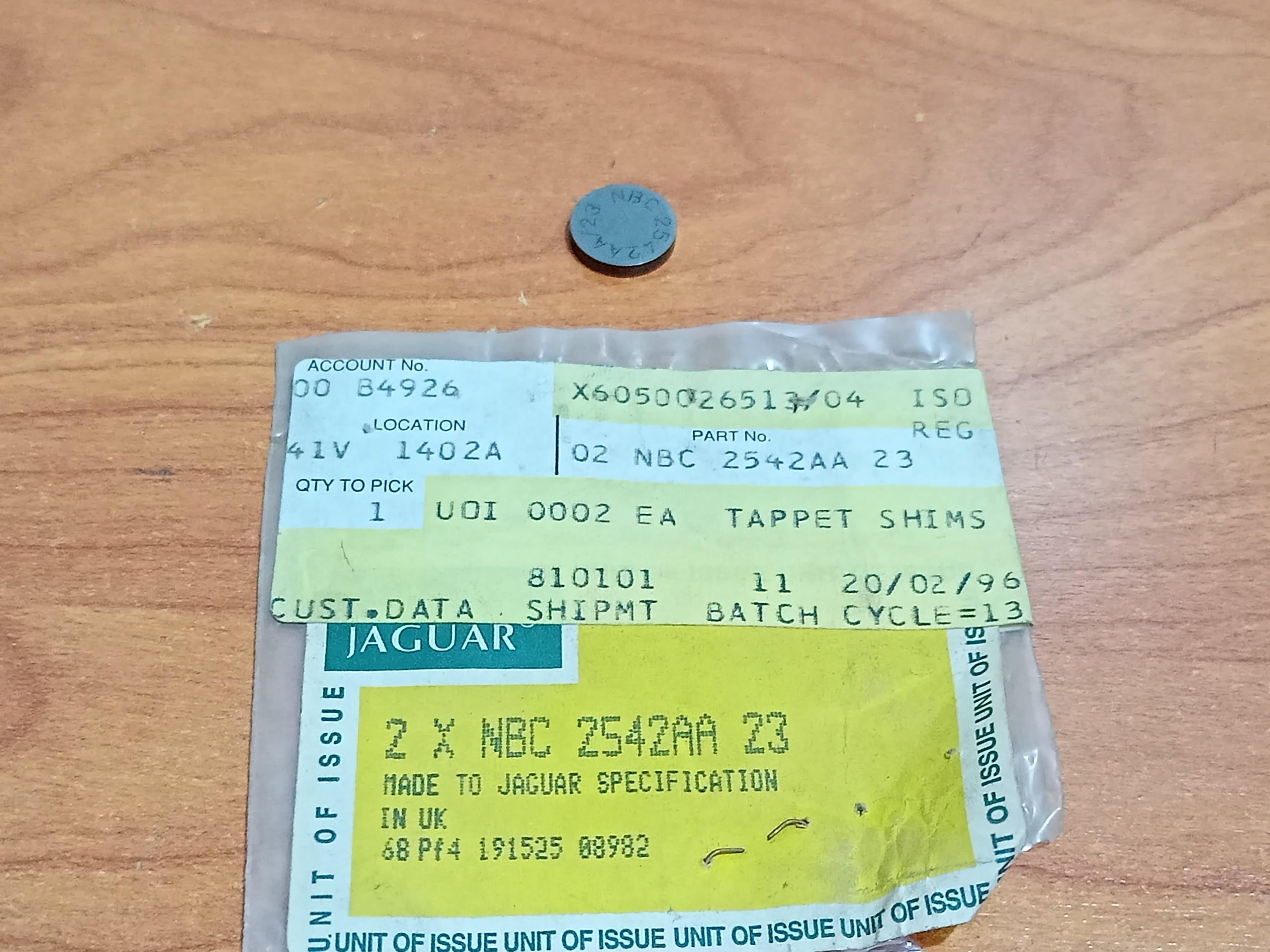 JAGUAR NBC2542AA23 XJS Coupe Convertible 75-96 Engine Valve Tappet Adjust Shim